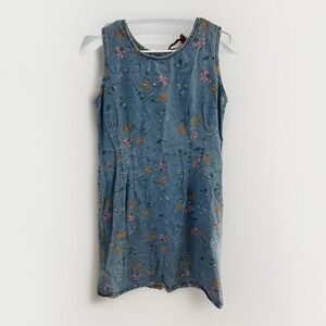 Vintage Studio Ease Denim Dress Womens 16 Button‎ Front Sleeveless 90s USA